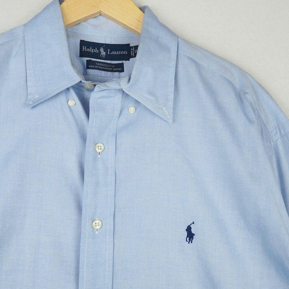 Vintage Polo Ralph Lauren Yarmouth Pinpoint Oxford Shirt Men 16 34/35 Blue Pony